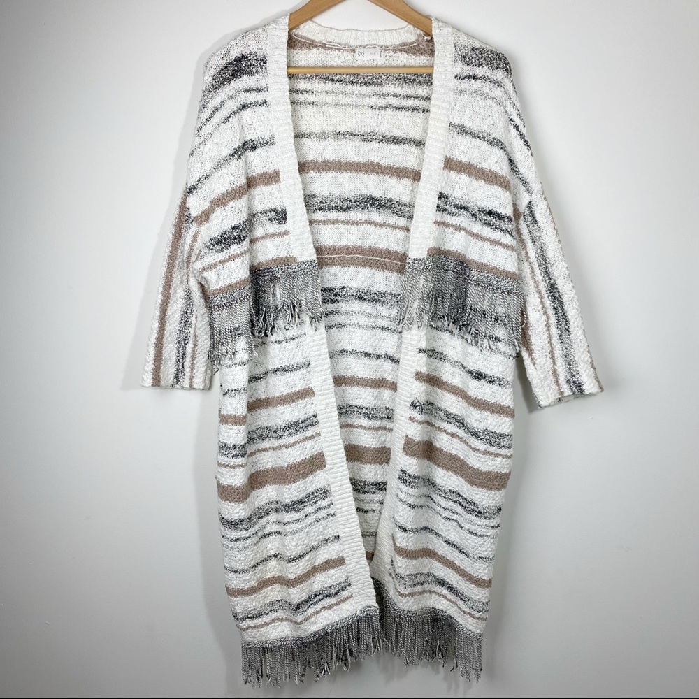 Gentle Fawn Boho Fringe Stripe Sweater Cardigan XS